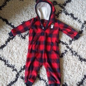 Carter's Red & Black Gingham Hooded Fleece Outfit 12 months